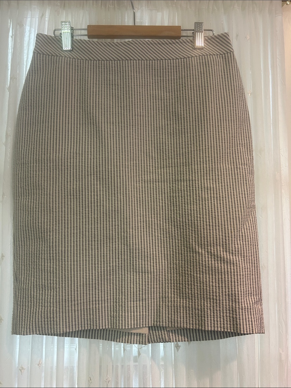 Ann Taylor Cream and Blue Pinstripe Pencil Skirt